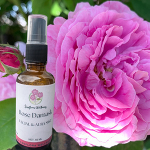 Products: Rose Damaskus Facial & Aura Mist, toning & rejuvenating Sanflora Wellbeing