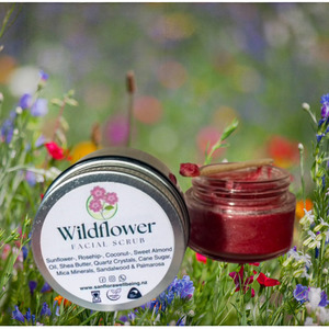 Products: Wild Flower Facial Scrub for gentle exfoliation Sanflora Wellbeing