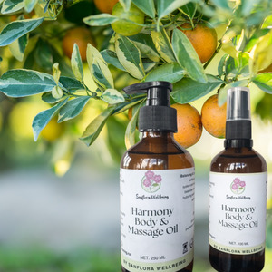 Products: HARMONY Body & Massage Oil, balancing & comforting Sanflora Wellbeing
