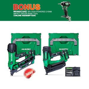 Products: HIKOKI 大小枪套件 KC18DCAM(GRZ) 18V 90MM FRAMING & 16GA ANGLED BRADDER NAILER COMBO KIT – K Power Tools NZ