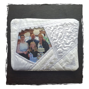 Products: In the hoop Crazy Quilt Photo Frame or Mug Rug Applique Machine Embroidery Design