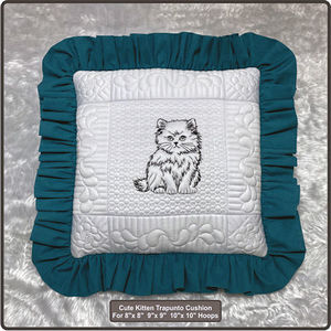 Cute Kitten Trapunto Cushion Cover. - Kreative Kiwi Embroidery Designs