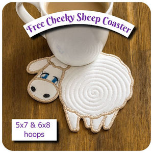 Free Cheeky Sheep Coaster - Kreative Kiwi Embroidery Designs