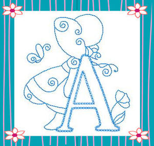 Products: Redwork Sunbonnet Alphabet Applique Machine Embroidery Design