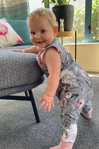 GREY FLORAL LONG LEG HAREM ROMPER Kids Clothing Kruizey Kidz