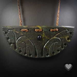 Products: Green Mapere Breast Plate With Black Opal Insert - Large Kowhatu Taonga
