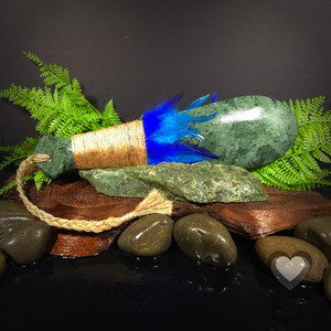 Products: Green Mapere Patu / Blue Feather - Large Kowhatu Taonga