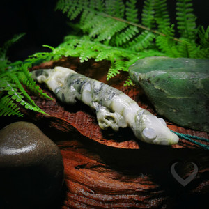 Clivia Mokomoko Tahei - Moon Stone Inlay - Large Kowhatu Taonga