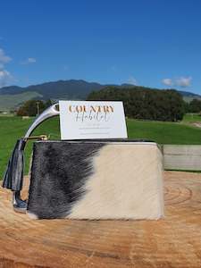 The York - Ivory and Black Small Tassel Cowhide Clutch