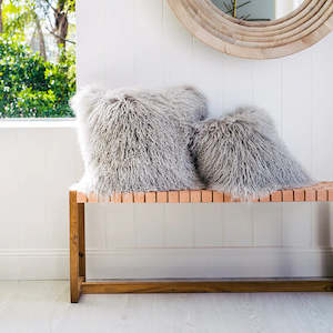 Mongolian Sheepskin Cushion - Light Grey 40cm