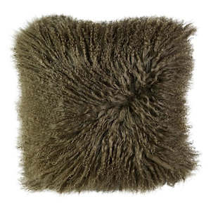 Hide And Fur Cushions: Mongolian Sheepskin Cushion - Military Green 40cm