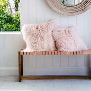 Hide And Fur Cushions: Mongolian Sheepskin Cushion - Blush 40cm