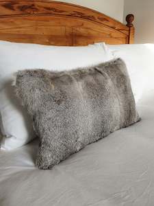 Real Rabbit Fur Lumbar Cushion - Grey