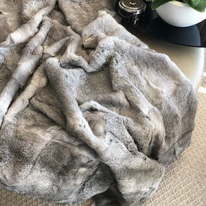 Real Rabbit Fur Throw - Grey