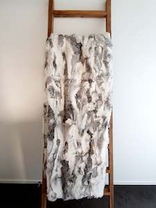 Real Rabbit Fur Throw - Grey and White