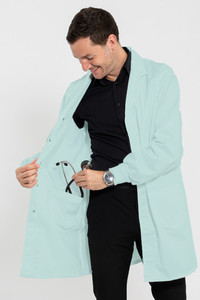 Products: Knit Cuff Lab Coat Sea Foam - Inner Pockets - Pharmacy Coat