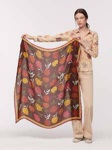 Scarves: Nice Things Kiku Printed Scarf - Brown