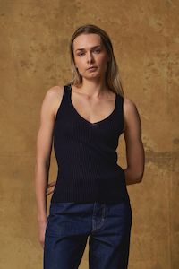 Standard Issue: Standard Issue Merino Rib V Neck Tank - Navy