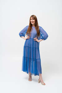 Carlson: Carlson Silk Waterfall Dress - Cornflower
