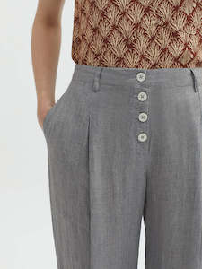 Sale Pants: Nice Things Linen Button Pants - Grey