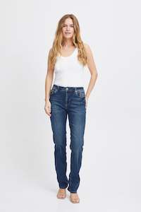 Pulz Sandra High Waist Straight Leg Jeans - Medium Blue