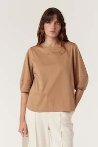Cable: Cable Pima Lantern Sleeve Top - Camel