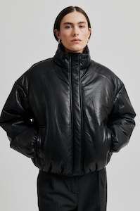 Second Female Harlow Leather Bomber Jacket - Black
