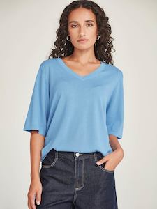 Vera V-Knit Tee - Sky Blue