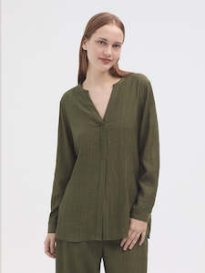 Crinkle Shirt Dress - Khaki