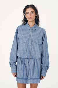 Cole Stripe Crop Shirt - Lagoon