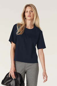 Pima Lantern Sleeve Top - Navy