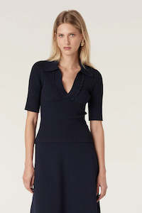 Villa Crepe Polo Top - Navy
