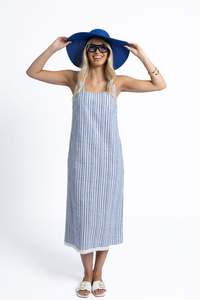 Dresses: Blaire Stripe Dress - Blue/White