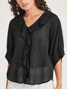 Tops: Elodie Ruffle Blouse - Black