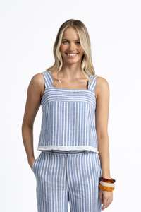 Tops: Capri Top - Blue/White
