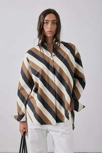 Gregory: Therese Stripe Shirt - Parchment and Tobacco Stripe