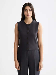 Knitted Spencer Vest - Charcoal