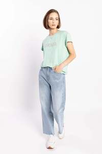 T Shirt: Drma Tee - Mint/Ecru