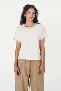 Rania Contrast Knit Tee - Oat Milk