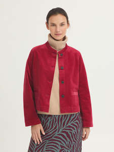 Mao Collar Corduroy Jacket - Red