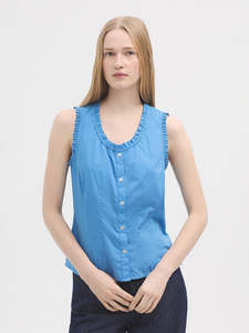 Ruffled Blue Sleeveless Shirt