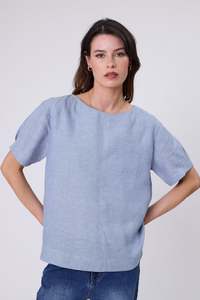 Sable Linen Top - Blue Smoke