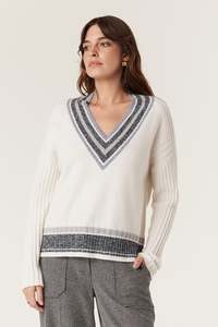 Cable Cashwool Varsity Jumper - Milk