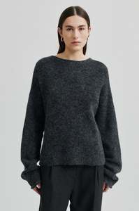 Second Female Aina Knit Cardigan - Dark Grey