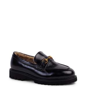 Footwear: Shandre Shearling Loafer - Black Hi Shine