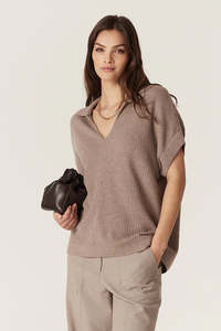 Knitwear: Cashwool Waffle Top - Mocha