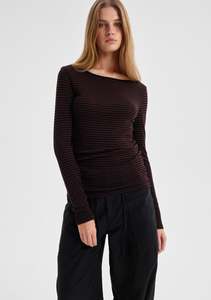 Knitwear: Morri Merino Round Neck - Espresso/Black