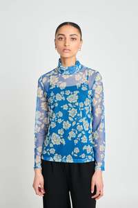 Tops: Rosa Turtleneck top - Blue Stencil