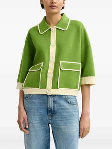 Jackets: Green knit cardigan with flower buttons