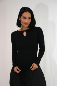 Melanie Long Sleeve Merino Top - Black
